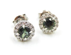 Diamond and Parti Sapphire 18 Carat White Gold Stud Earrings