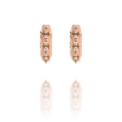 18 Karat Gold Diamond and Peach Enamel Hoop Earrings