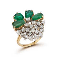 Diamond and Pear Shape Emerald Flower Cluster Ring