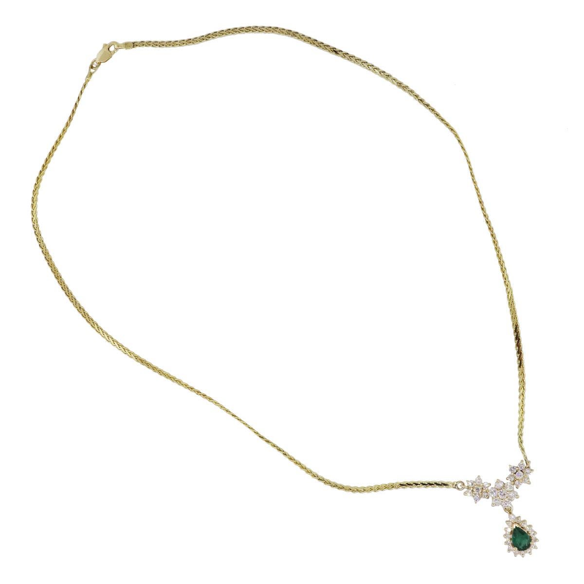Pear Cut Diamond and Pear Shape Emerald Pendant Necklace