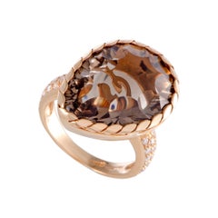 Diamond and Pear Shaped Smoky Topaz Gold Ring