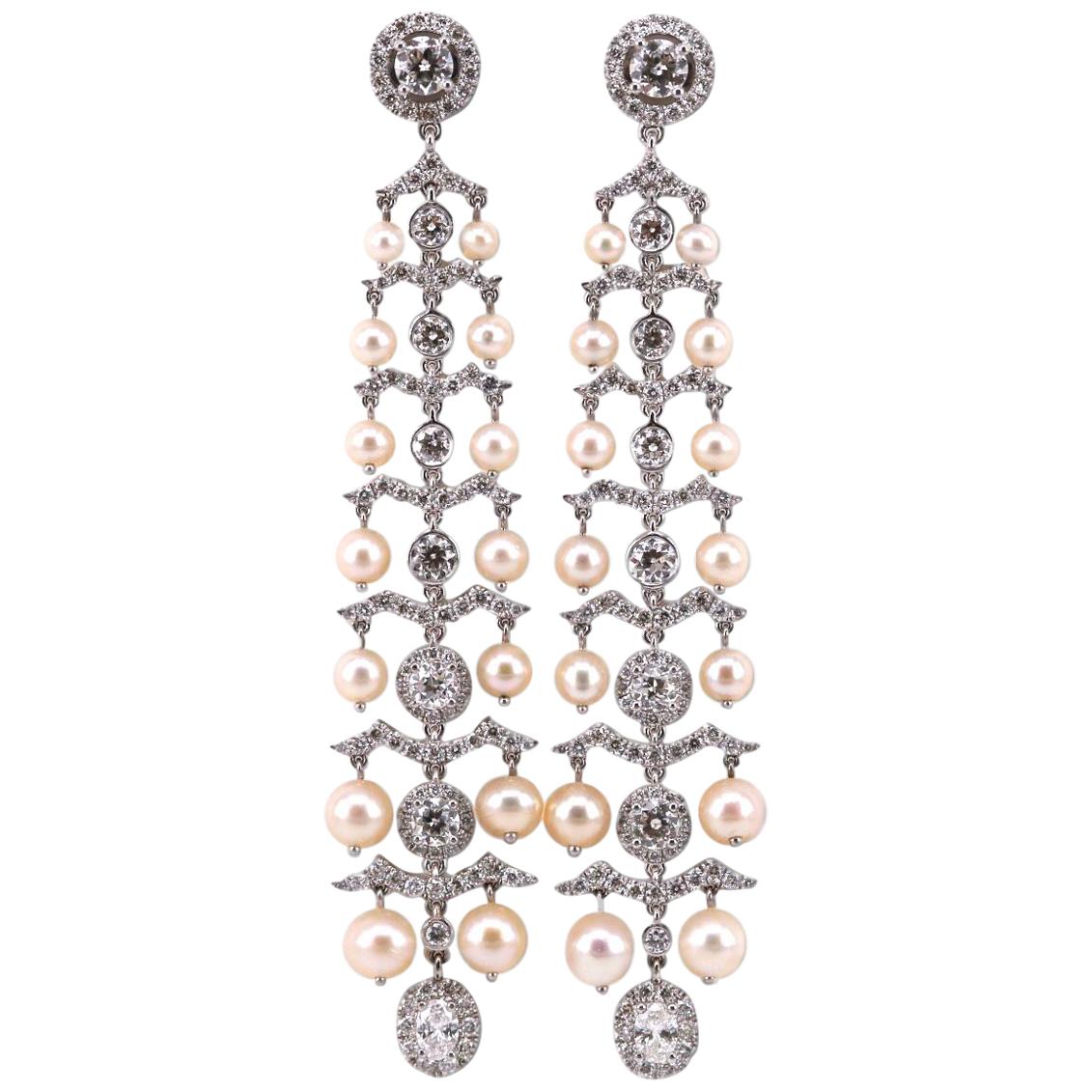 Diamond and Pearl 18 Karat White Gold Earrings