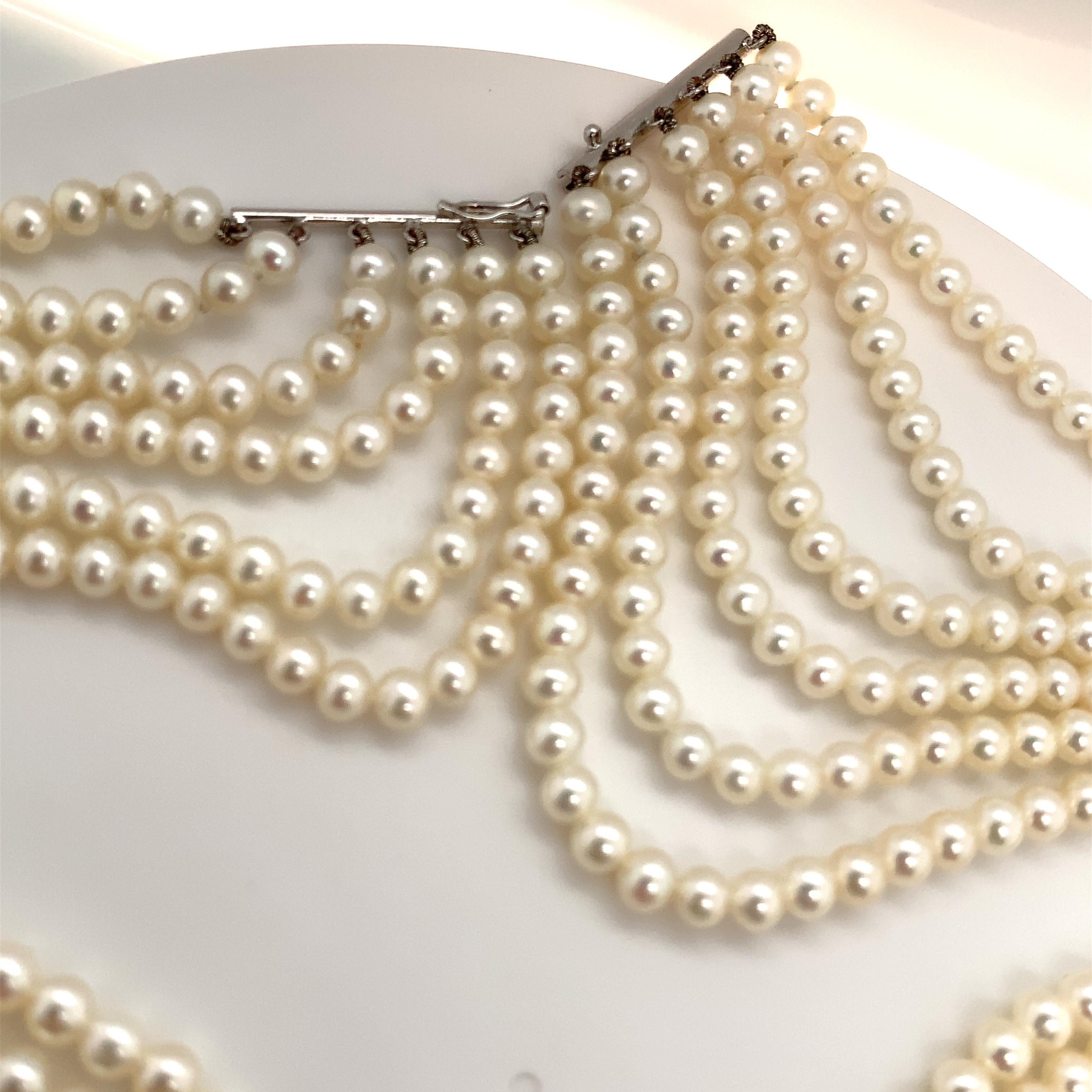 Collier ras de cou art déco diamant et perle or blanc 18k Pour femmes en vente