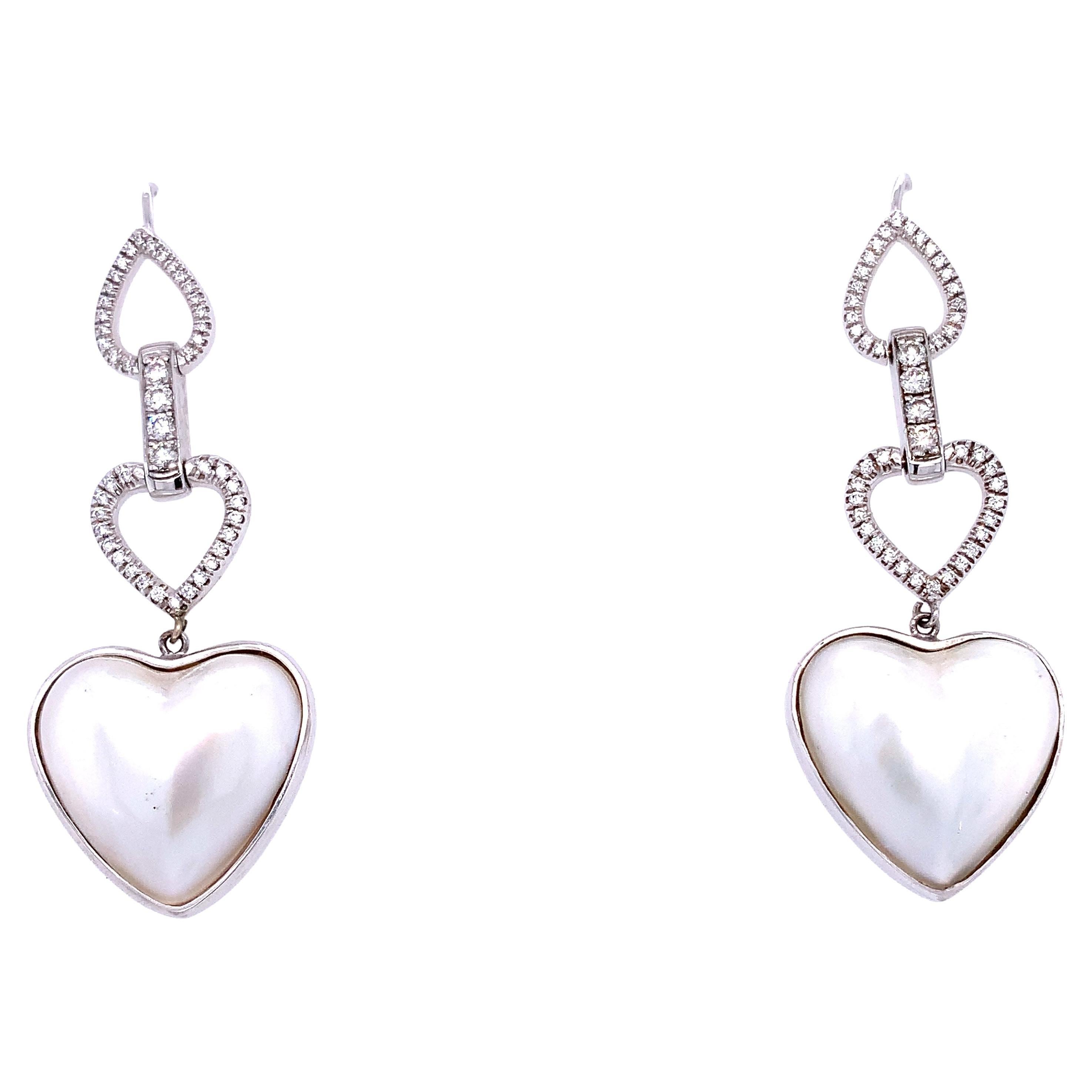 Diamond and pearl art deco drop earrings 18k white gold For Sale