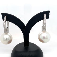 Diamond and pearl art deco drop style or hoop earrings  18k white gold