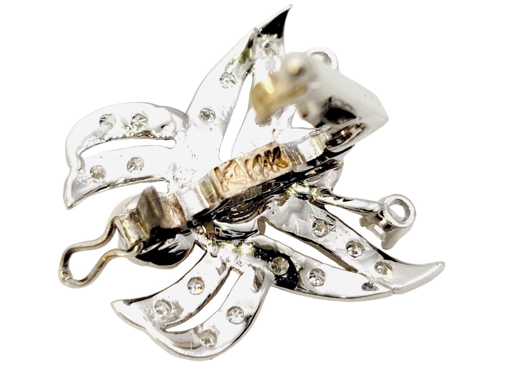 Rehausseur / Pendentif papillon en or blanc 14 carats avec diamants et perles  en vente 3