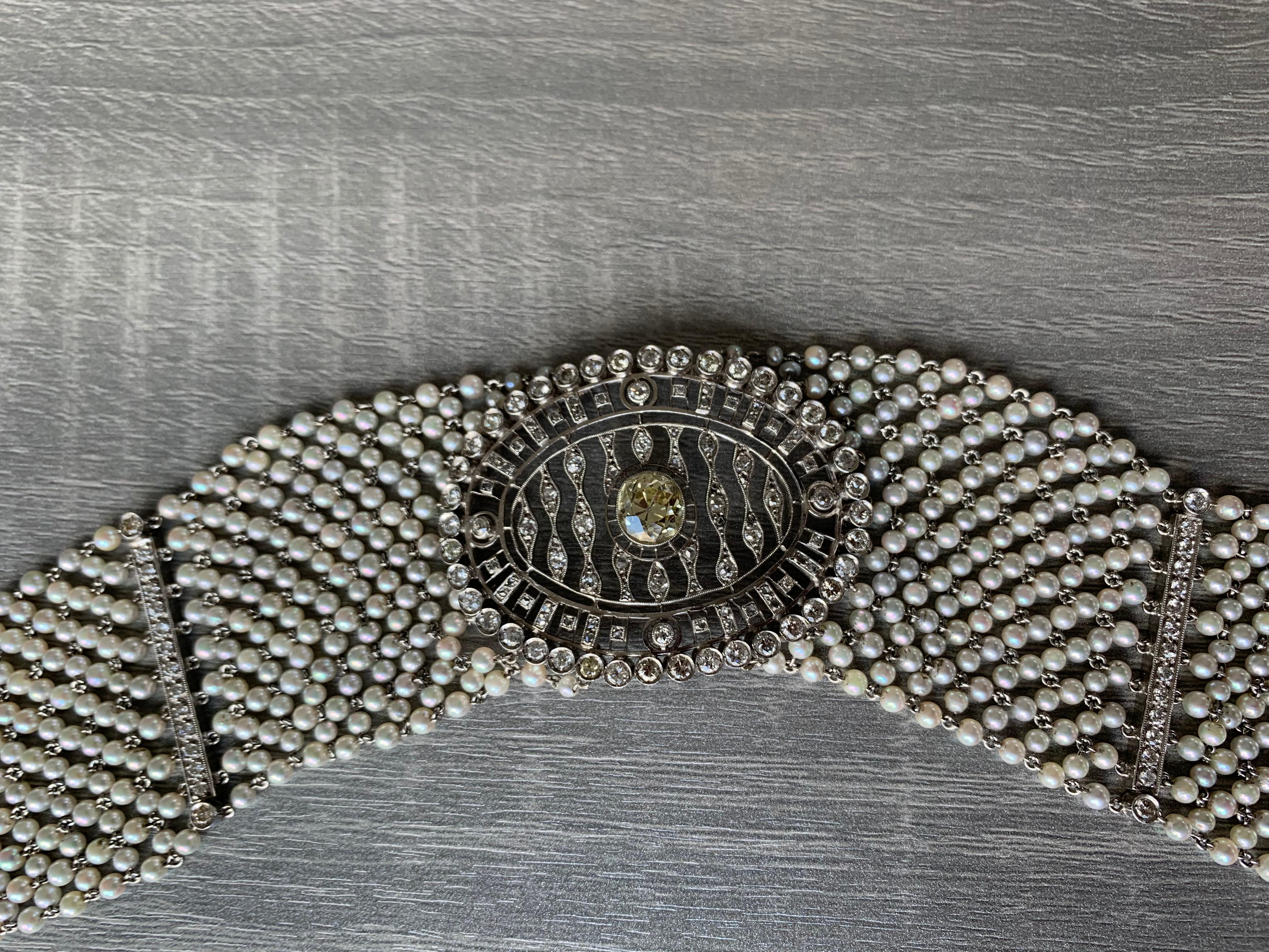 Diamond and Pearl Choker Necklace In Excellent Condition For Sale In New York, NY
