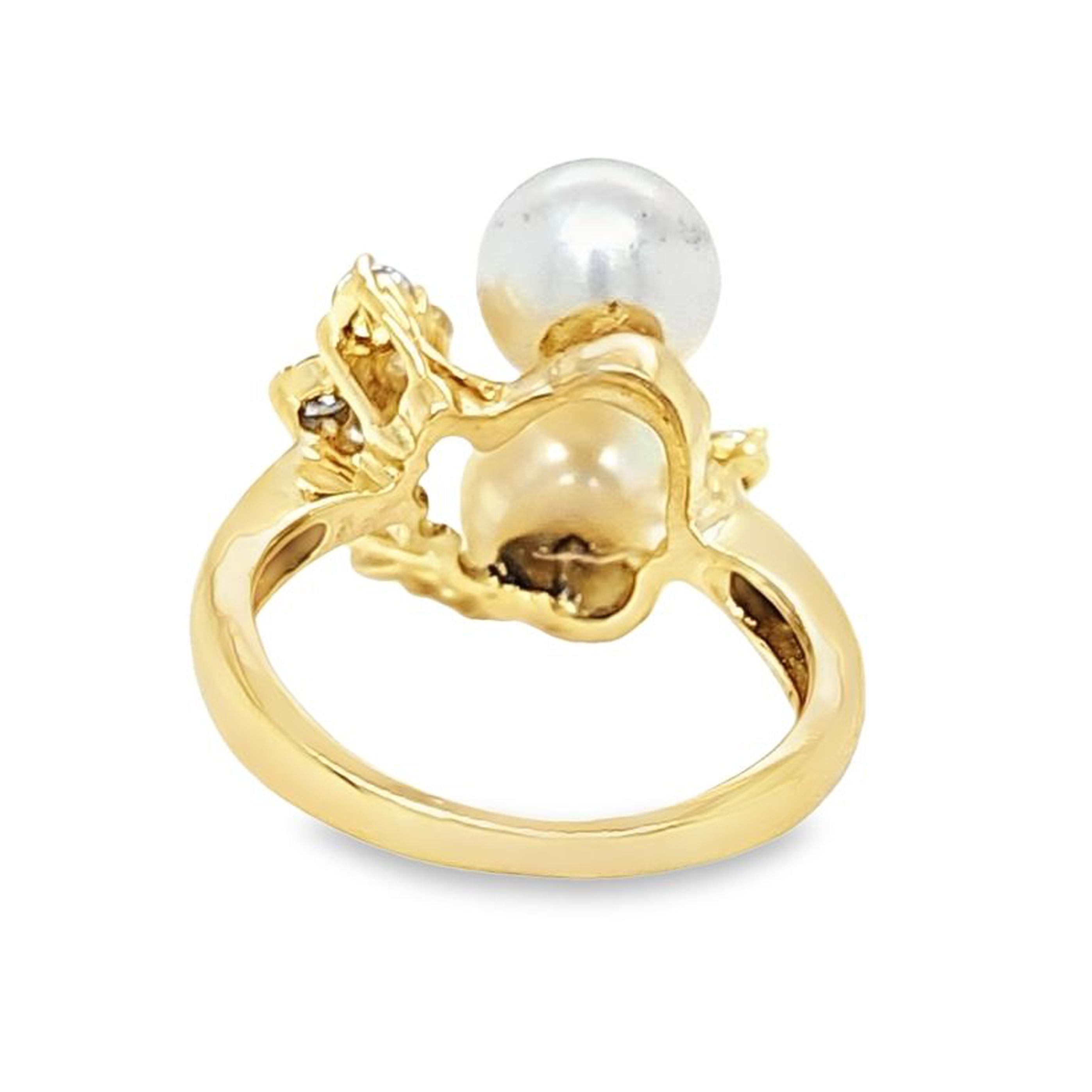 Anello con diamanti e perle a grappolo in oro giallo In condizioni buone in vendita a Coral Gables, FL