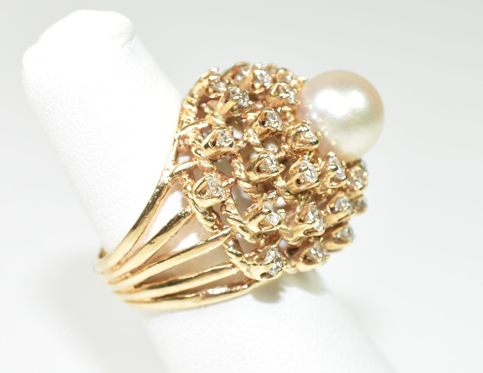 Gold Diamond and Pearl Cocktail Ring, Ladies, 1.75 Cttw For Sale