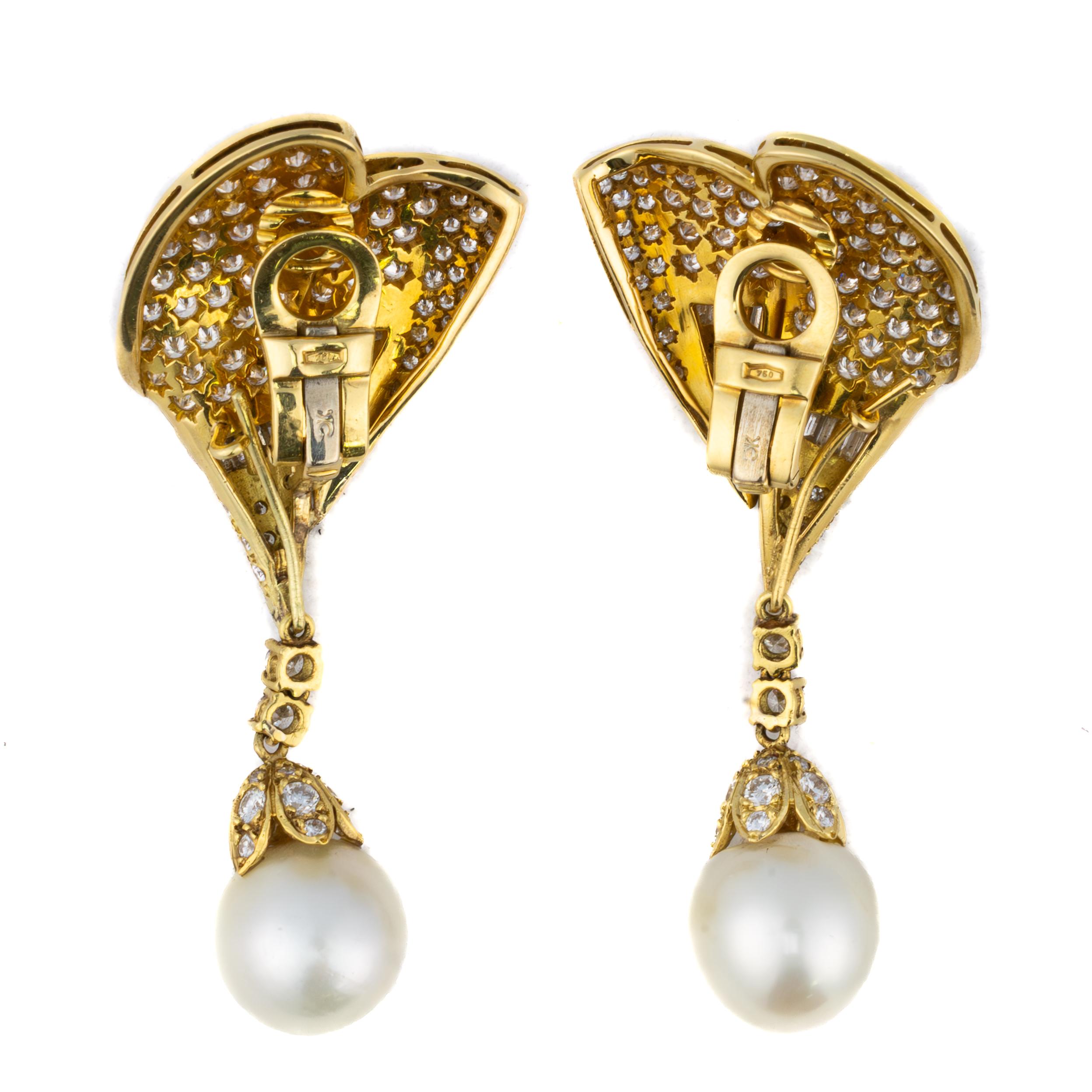 Retro Diamond and Pearl Convertible Day & Night Earrings For Sale
