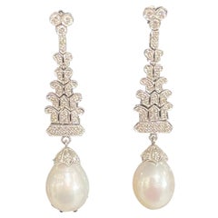 Vintage Diamond and Pearl Dangle Earrings
