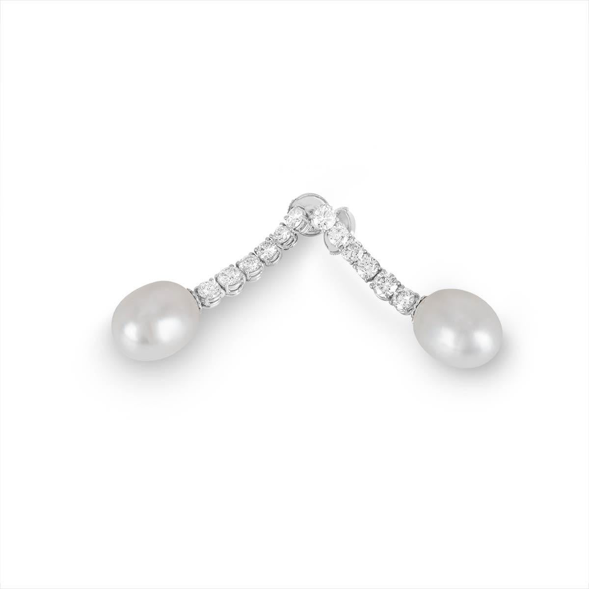Round Cut Diamond and Pearl Drop Earrings 1.90 Carat For Sale
