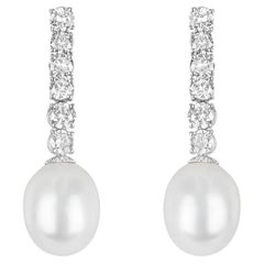 Boucles d'oreilles en goutte en diamants et perles de 1,90 carat