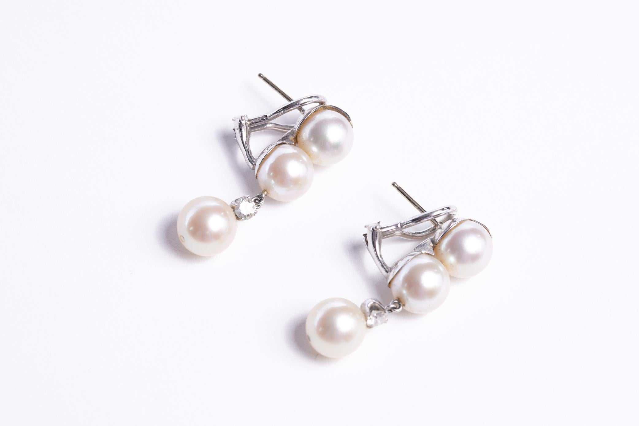 Diamond and Pearl Drop Earrings For Sale 1