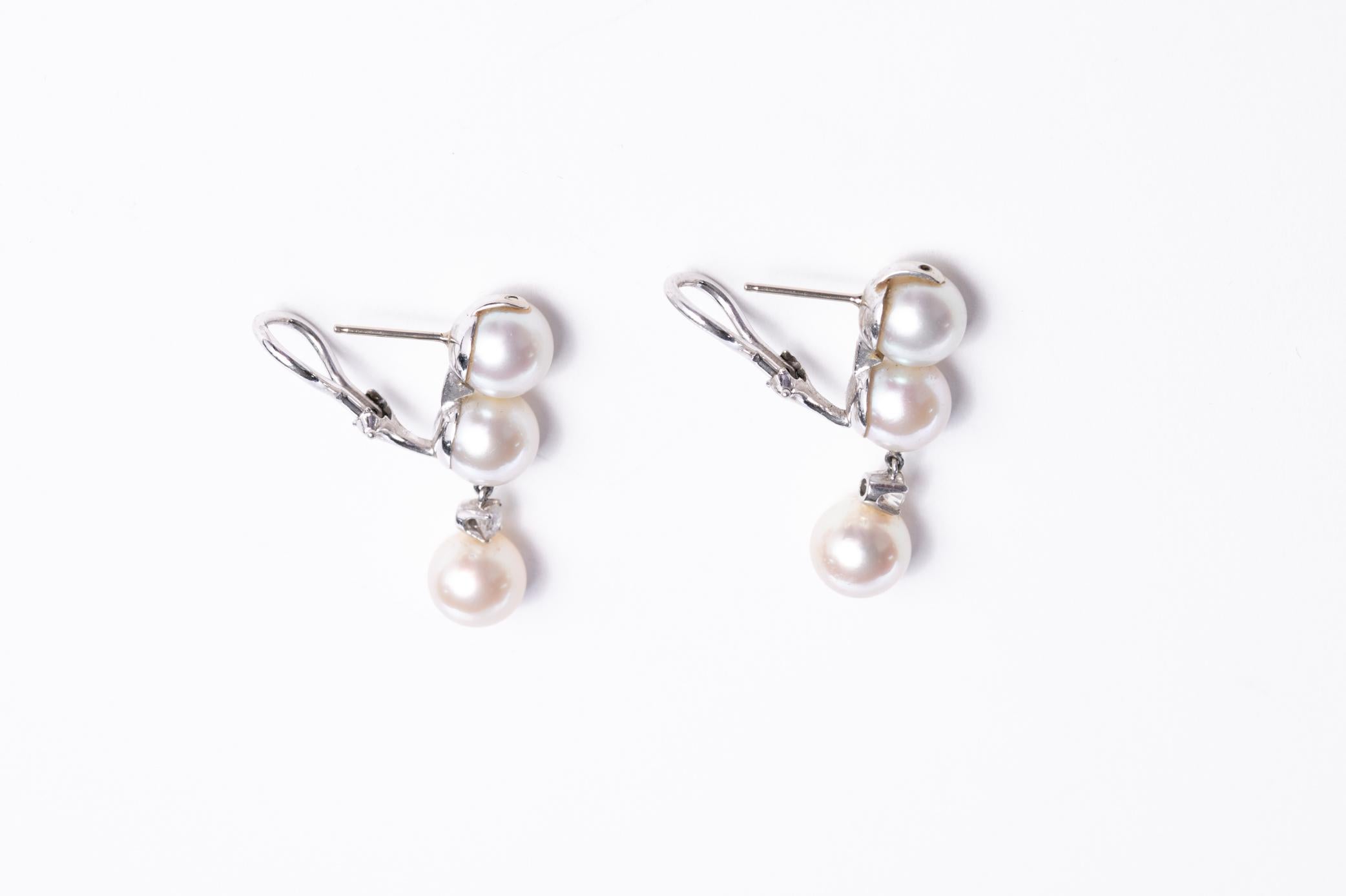 Diamond and Pearl Drop Earrings For Sale 2