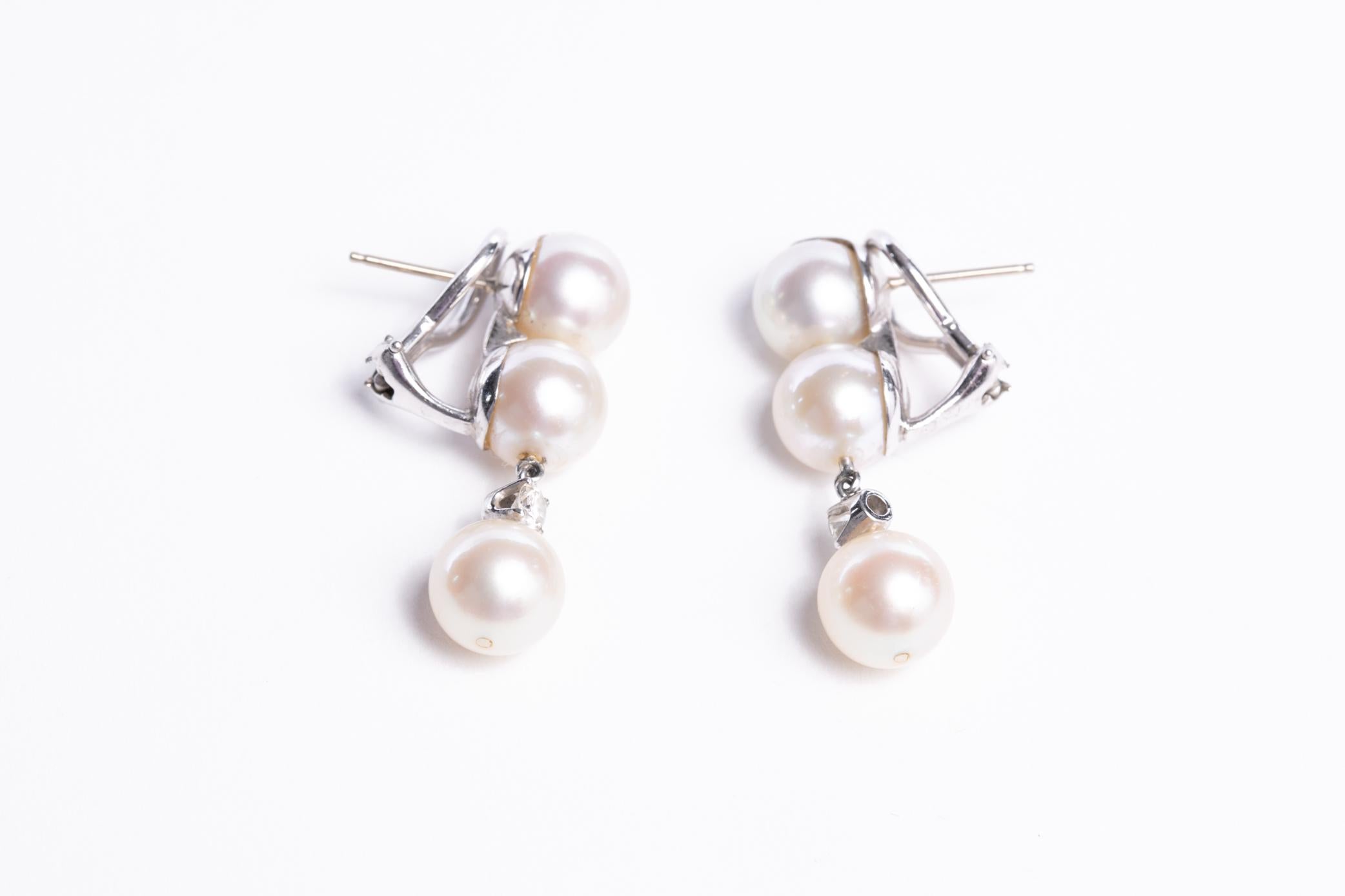 Diamond and Pearl Drop Earrings For Sale 3