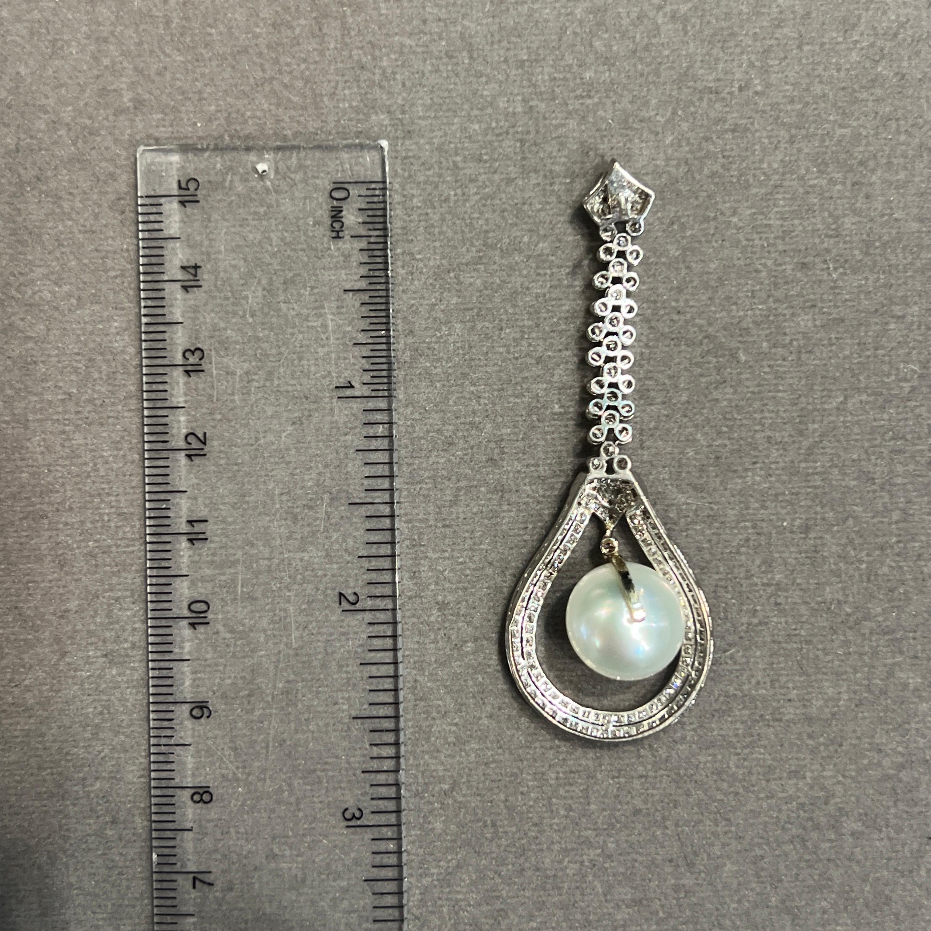 Mixed Cut Diamond and Pearl Drop Earrings For Sale