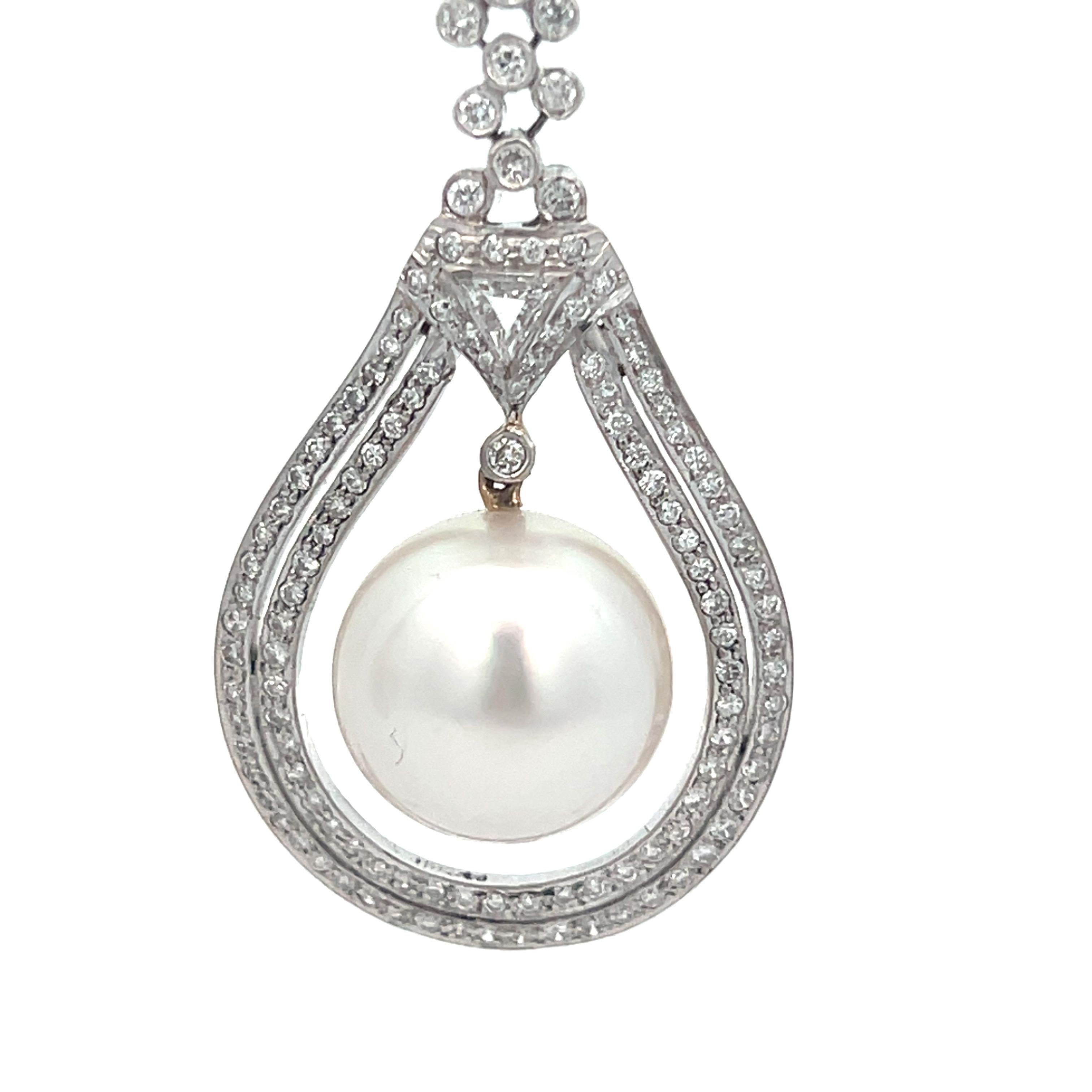 Women's Diamond and Pearl Drop Earrings For Sale