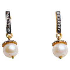 Diamond and Pearl Drop Earrings