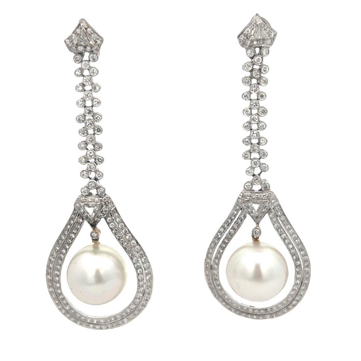 Diamond and Pearl Drop Earrings
