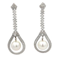 Diamond and Pearl Drop Earrings