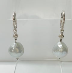 Diamond and Pearl Drop Earrings in 18k White Gold