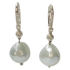 Diamond and Pearl Drop Earrings in 18k White Gold