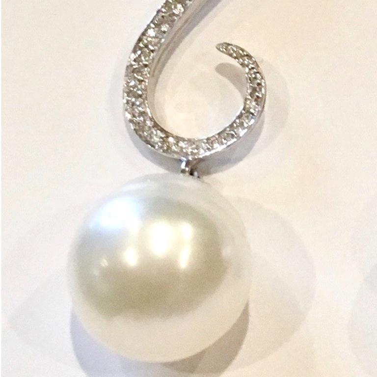 Brilliant Cut 18 Carat White Gold Diamond and South Sea Pearl Earrings