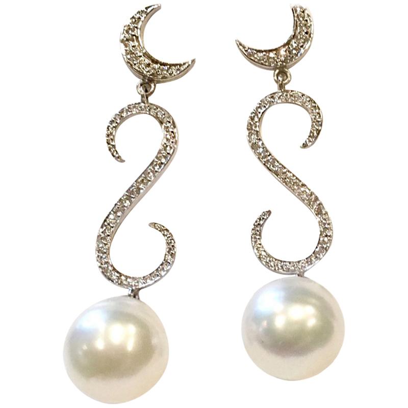 18 Carat White Gold Diamond and South Sea Pearl Earrings