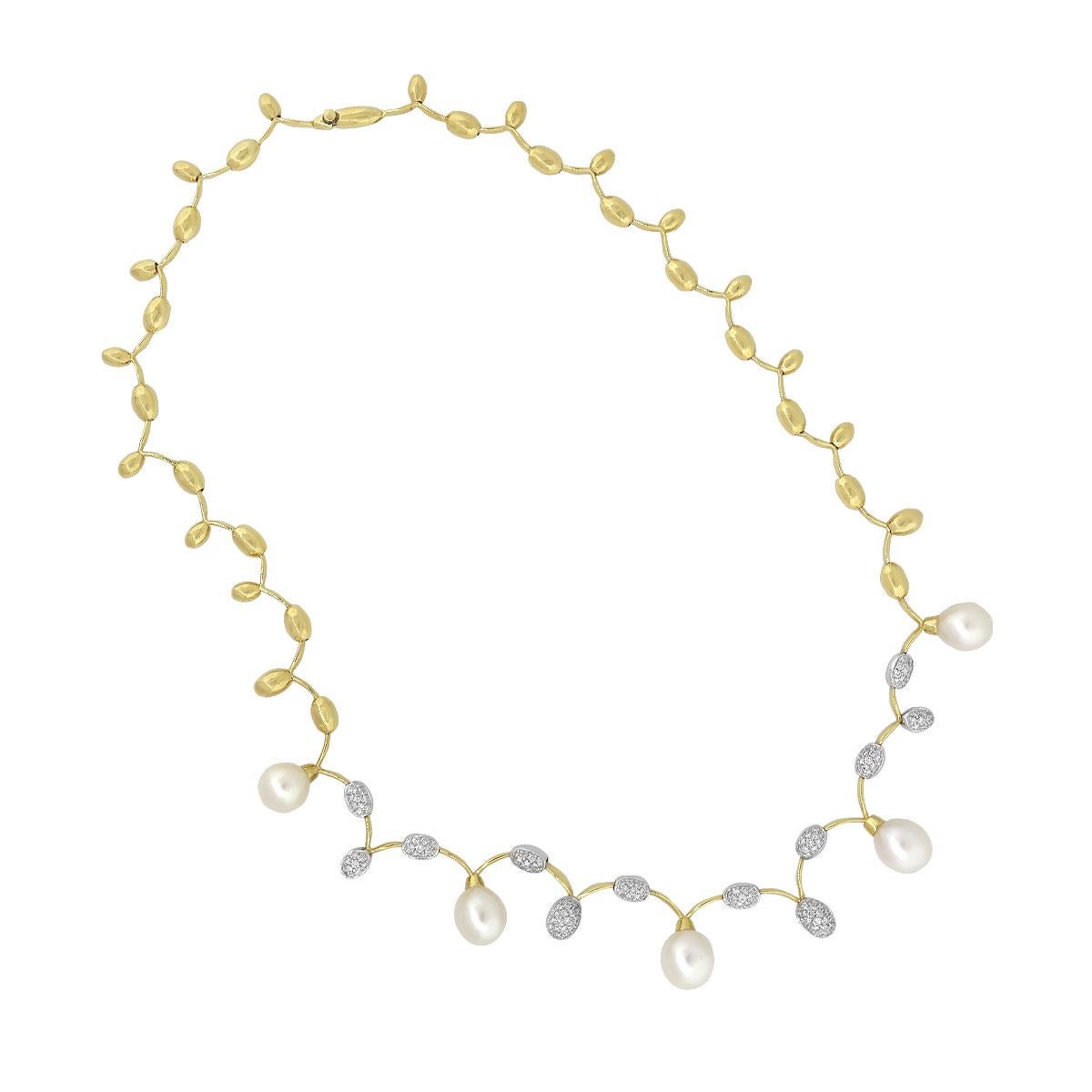 Round Cut Diamond and Pearl End Drop Necklace