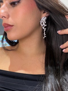Diamond Pearl Chandelier Earrings Feather Drop 18K White Gold 3.64CT