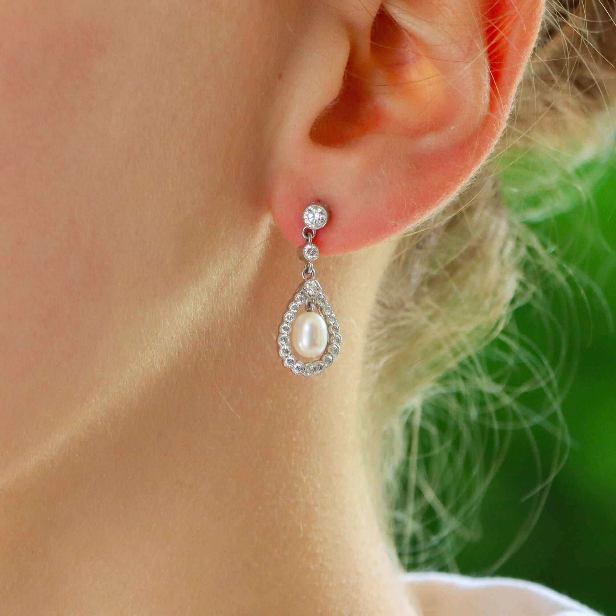 Modern Diamond and Pearl Garland Drop Dangle Earrings in 18k White Gold