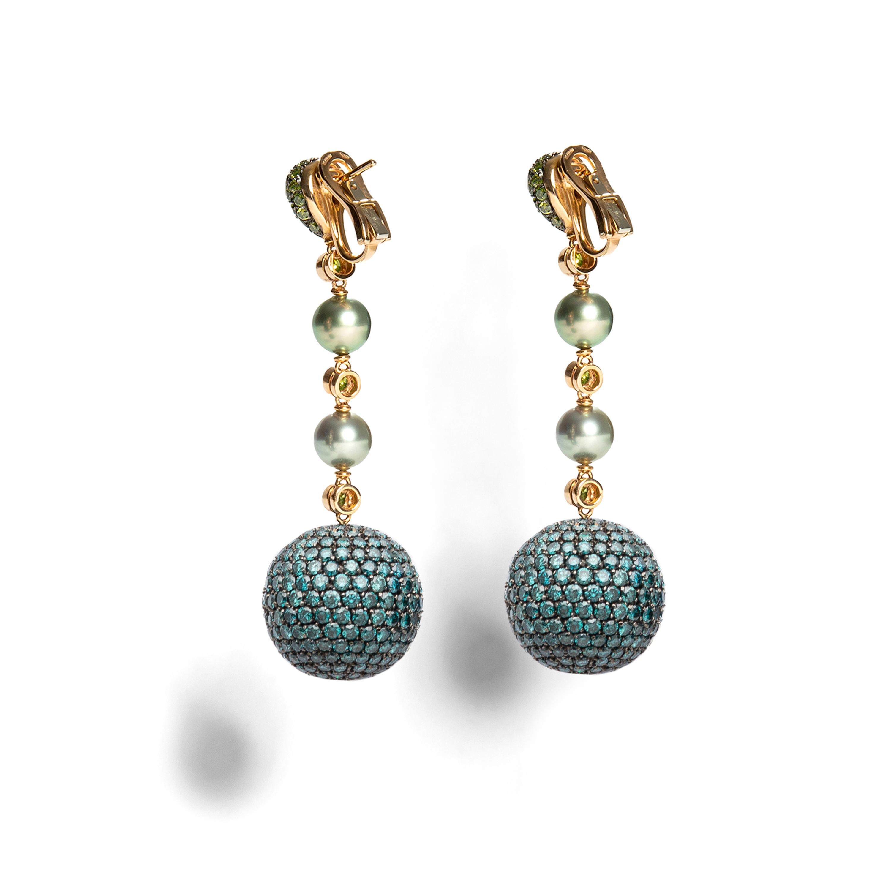 Diamant- und Perlen-Gold-Ohrhänger Damen im Angebot
