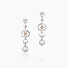 Natural 2.05cts Diamond & 20.30cts Pearl Earring in 18k Gold