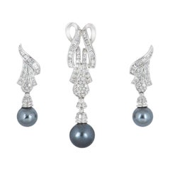 Diamond and Pearl Jewellery Suite Pendant and Earring Set
