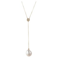 Diamond and Pearl Lariat Necklace, 18K