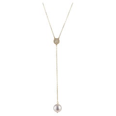 Used Diamond and Pearl Lariat Necklace, 18K