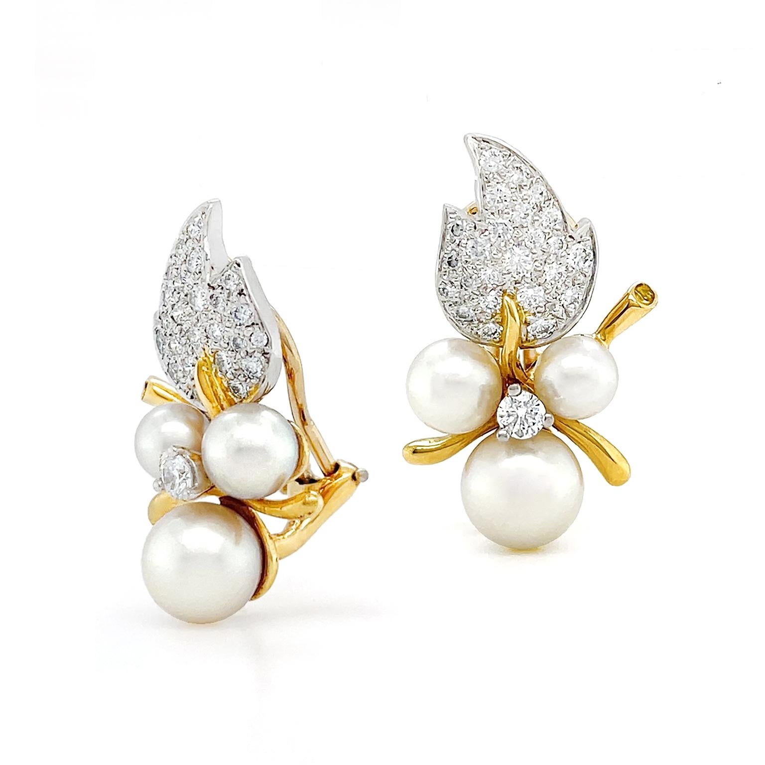 wholesale irregular leaf pearl studded diamond women jewelry earrings