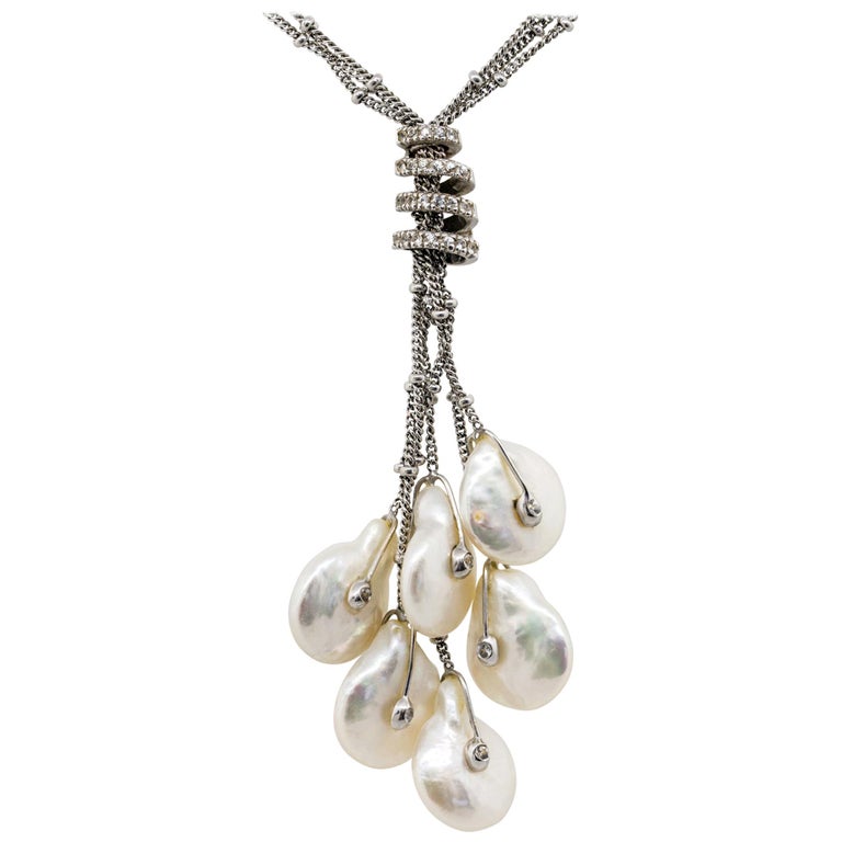Diamond and Pearl Multi-String Necklace 18 Karat in Stock at 1stDibs