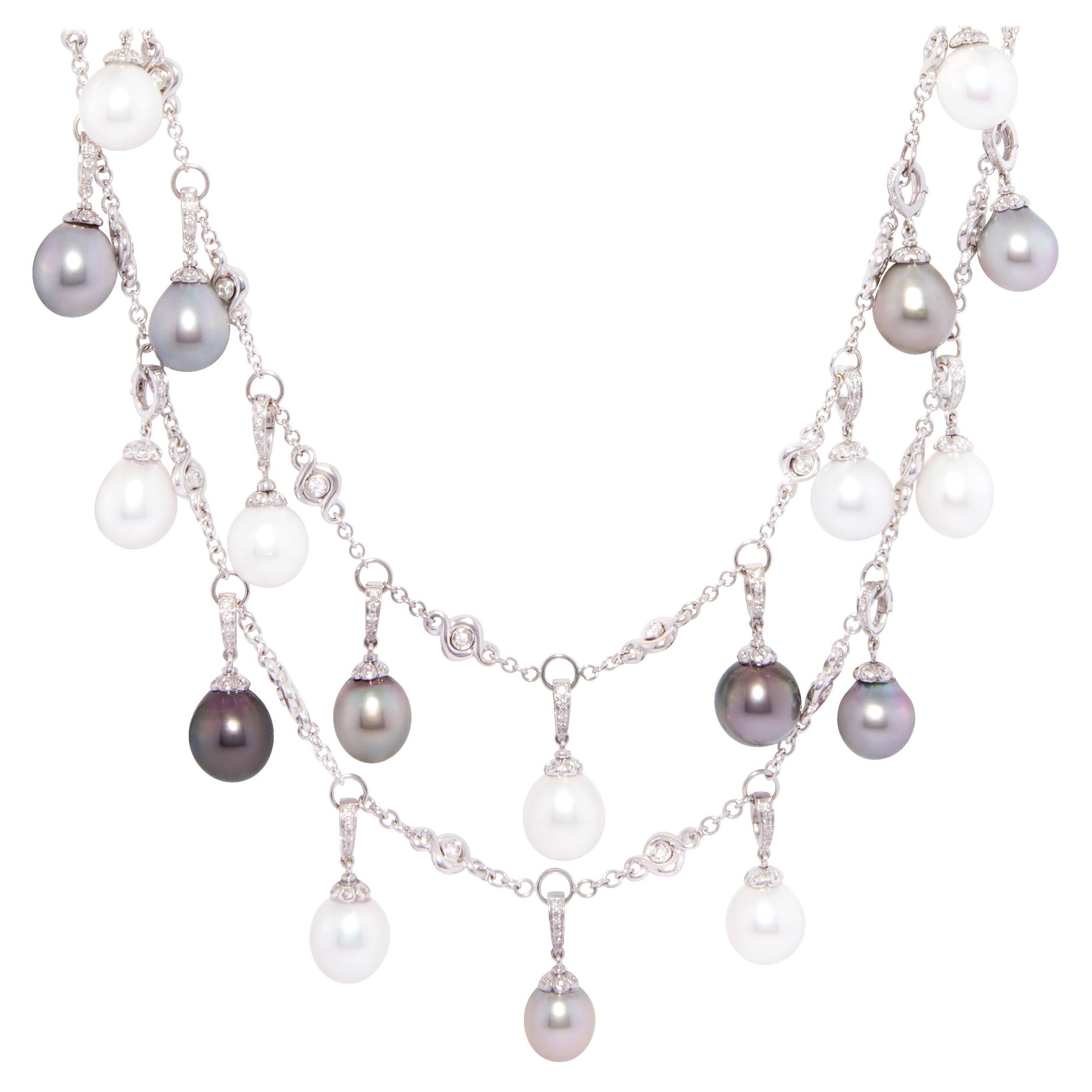 Diamond and Pearl Necklace Set Design by Ella Gafter For Sale