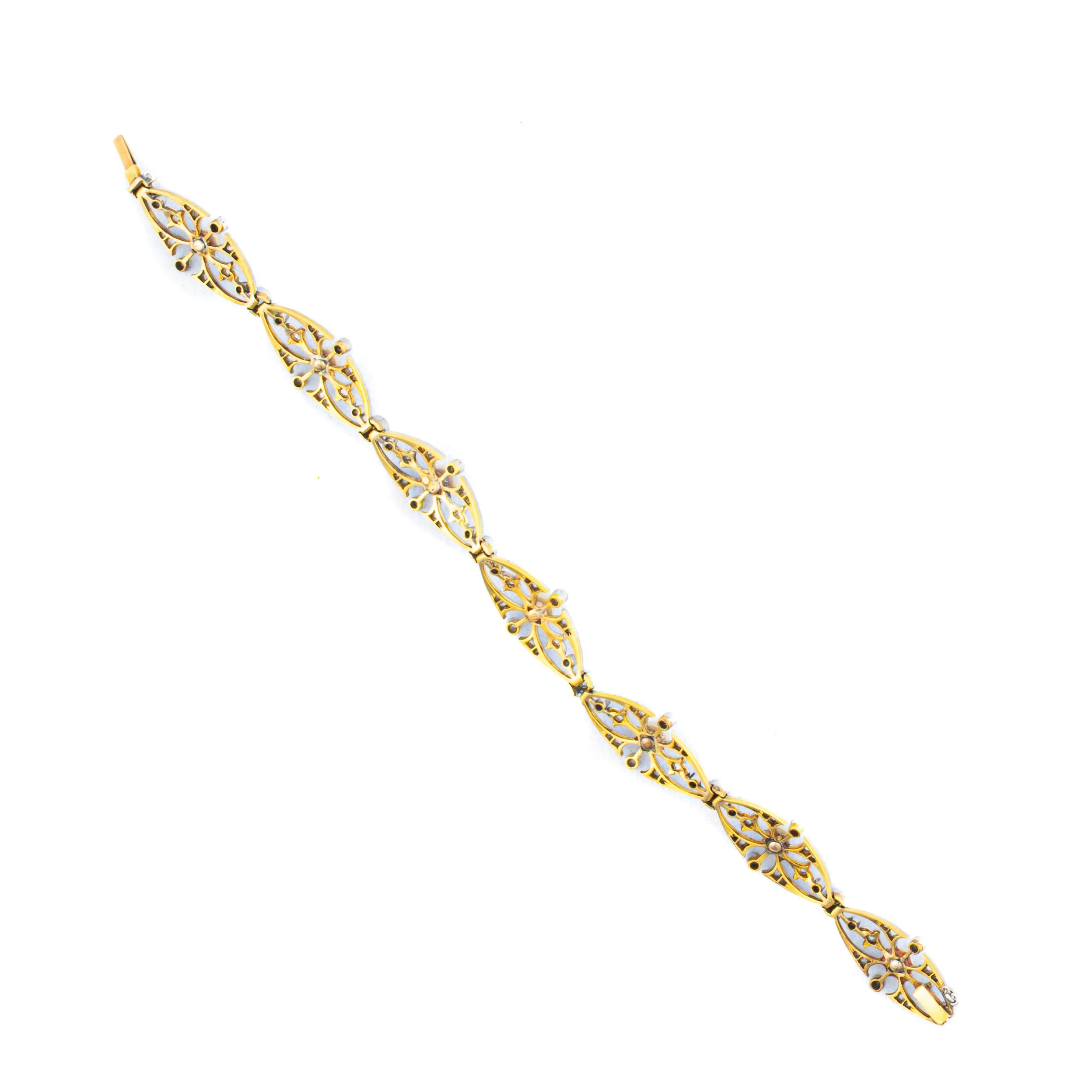 Retro Diamond and Pearl Open Link Bracelet For Sale