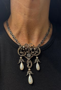 Diamond and Pearl Pendant Necklace