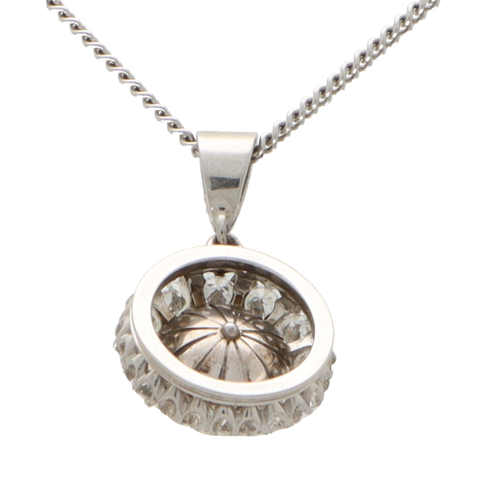 Round Cut Diamond and Pearl Pendant Necklace Set in 9k White Gold For Sale