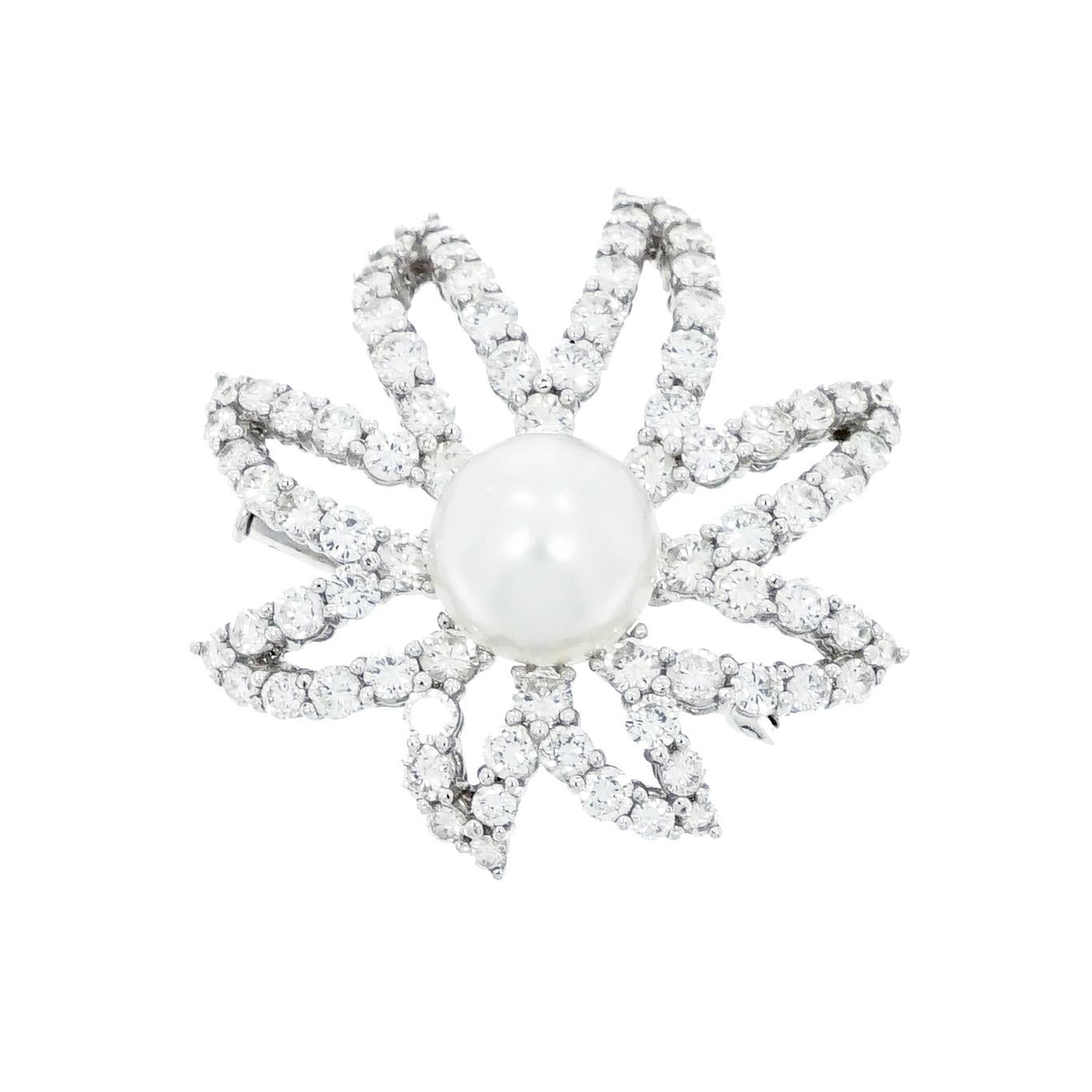 Artist Diamond and Pearl Platinum Brooch For Sale