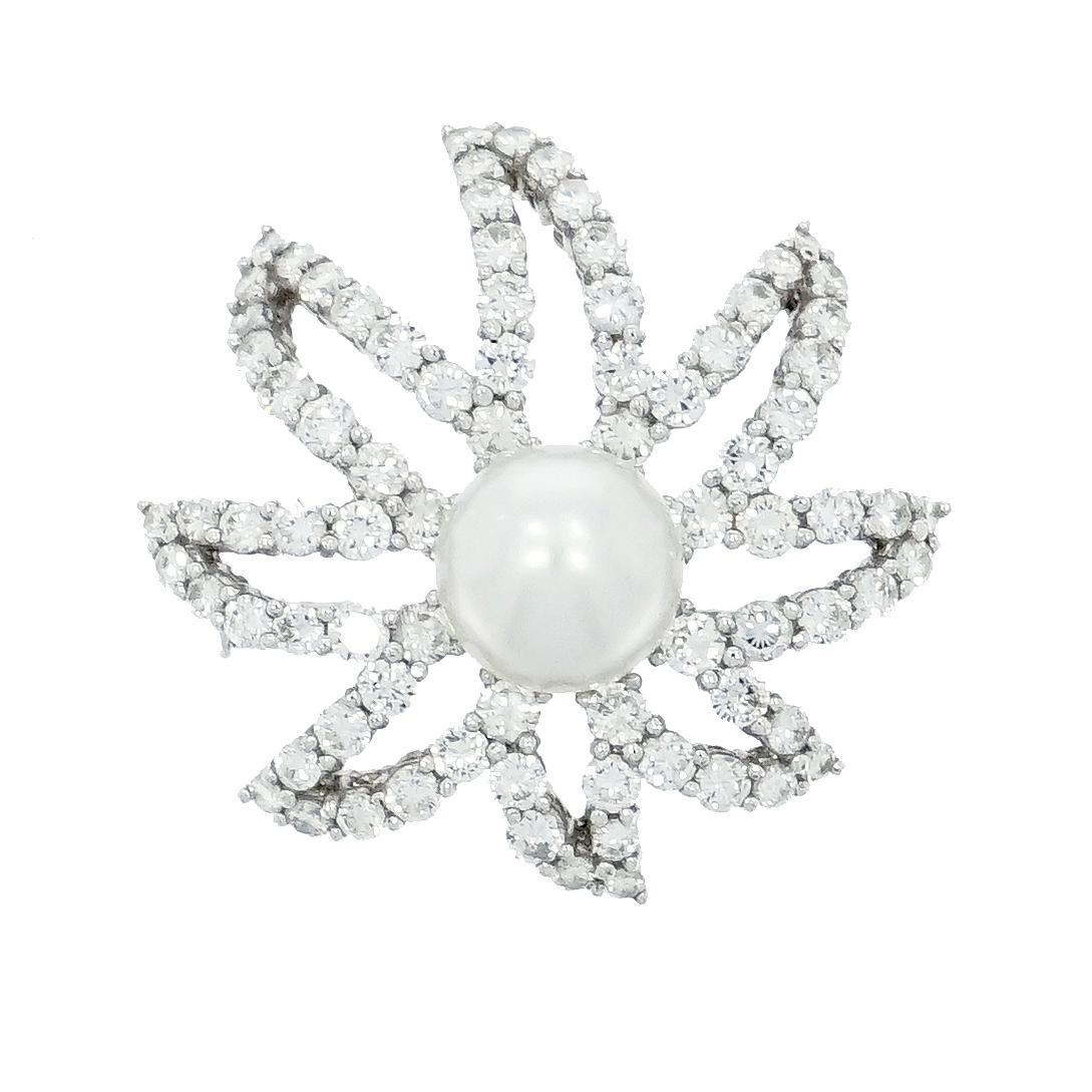 Men's Diamond and Pearl Platinum Brooch For Sale
