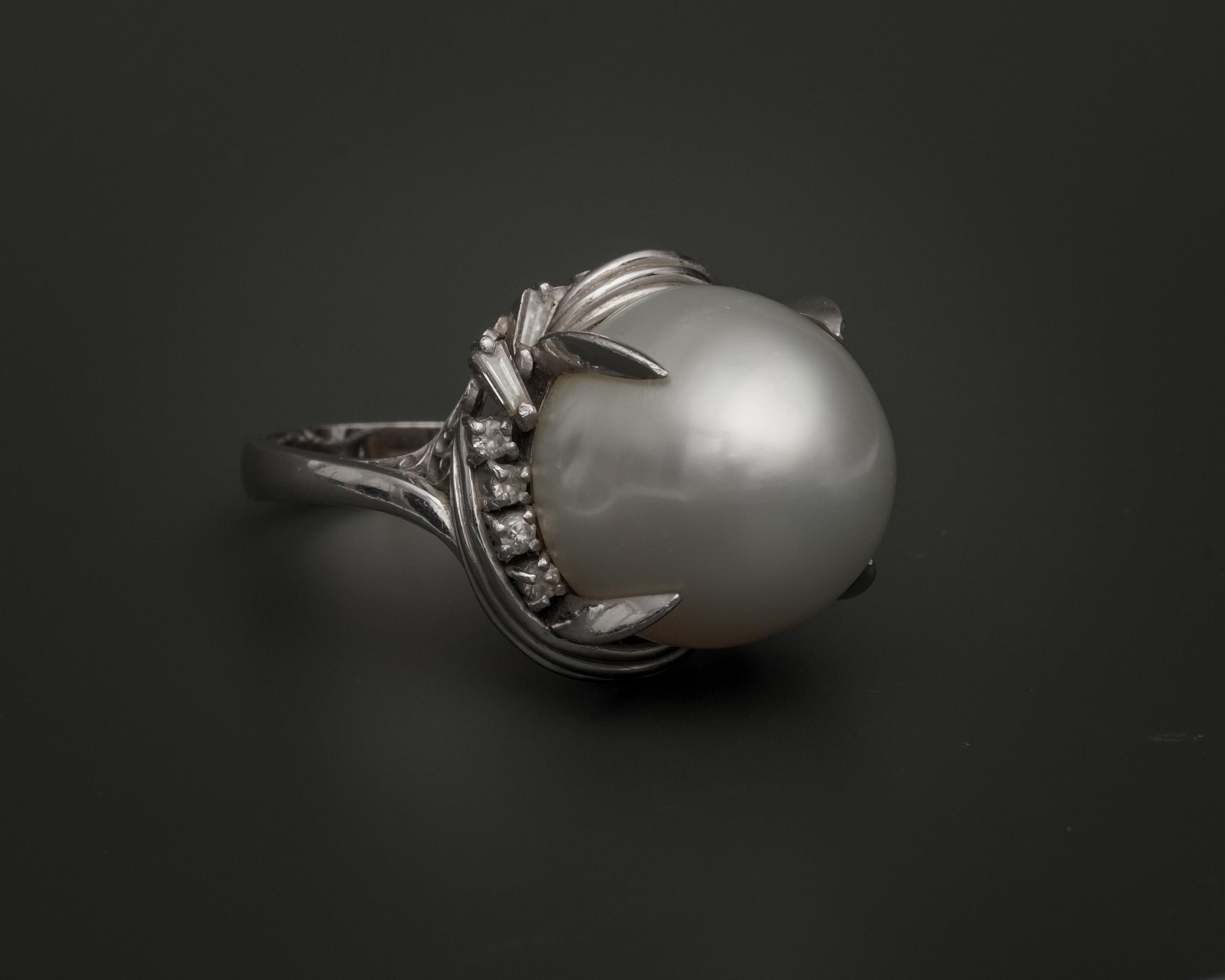 Round Cut Diamond and Pearl Platinum Cocktail Ring