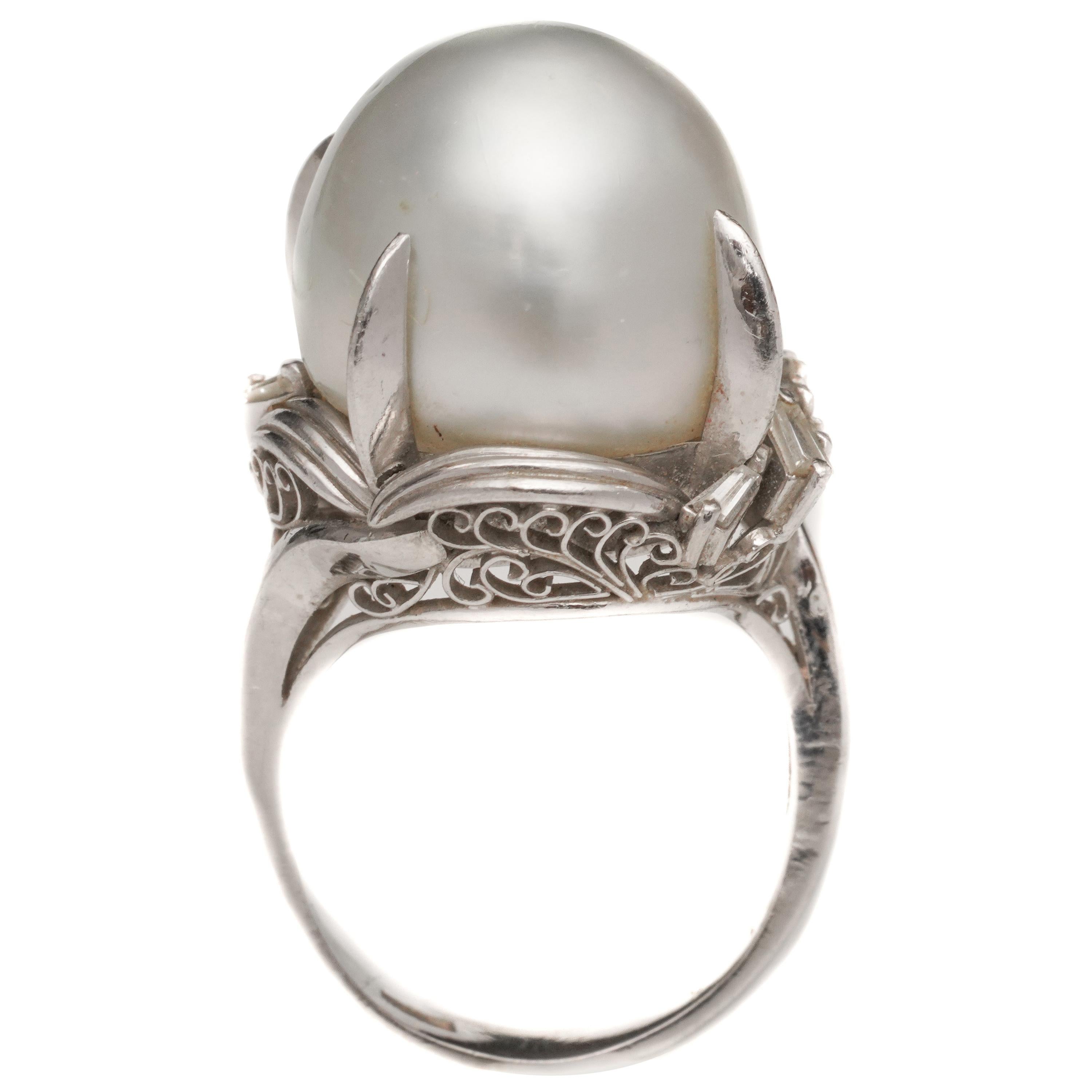 Diamond and Pearl Platinum Cocktail Ring