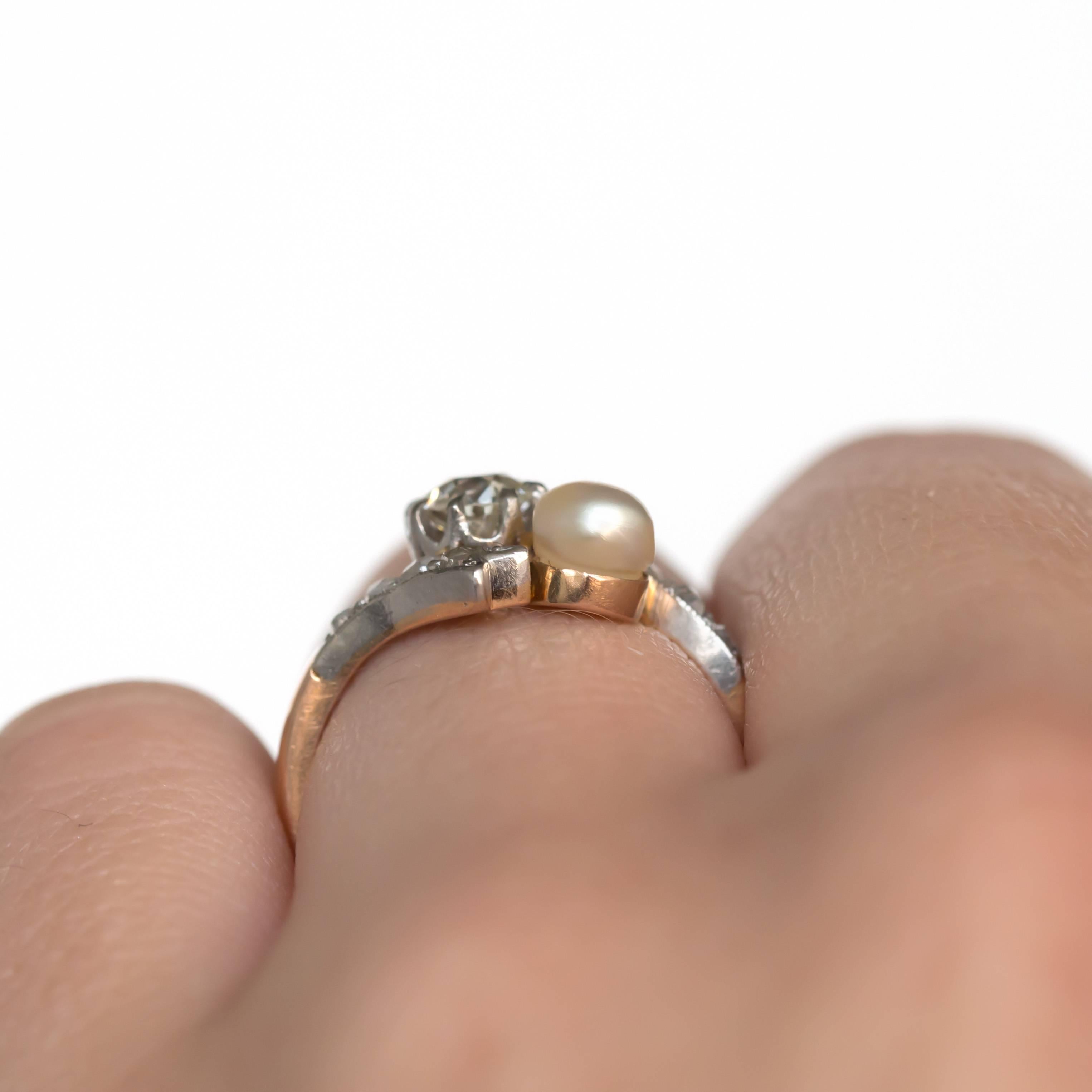 Verlobungsring mit Diamant und Perle aus Roségold Platin im Angebot 2
