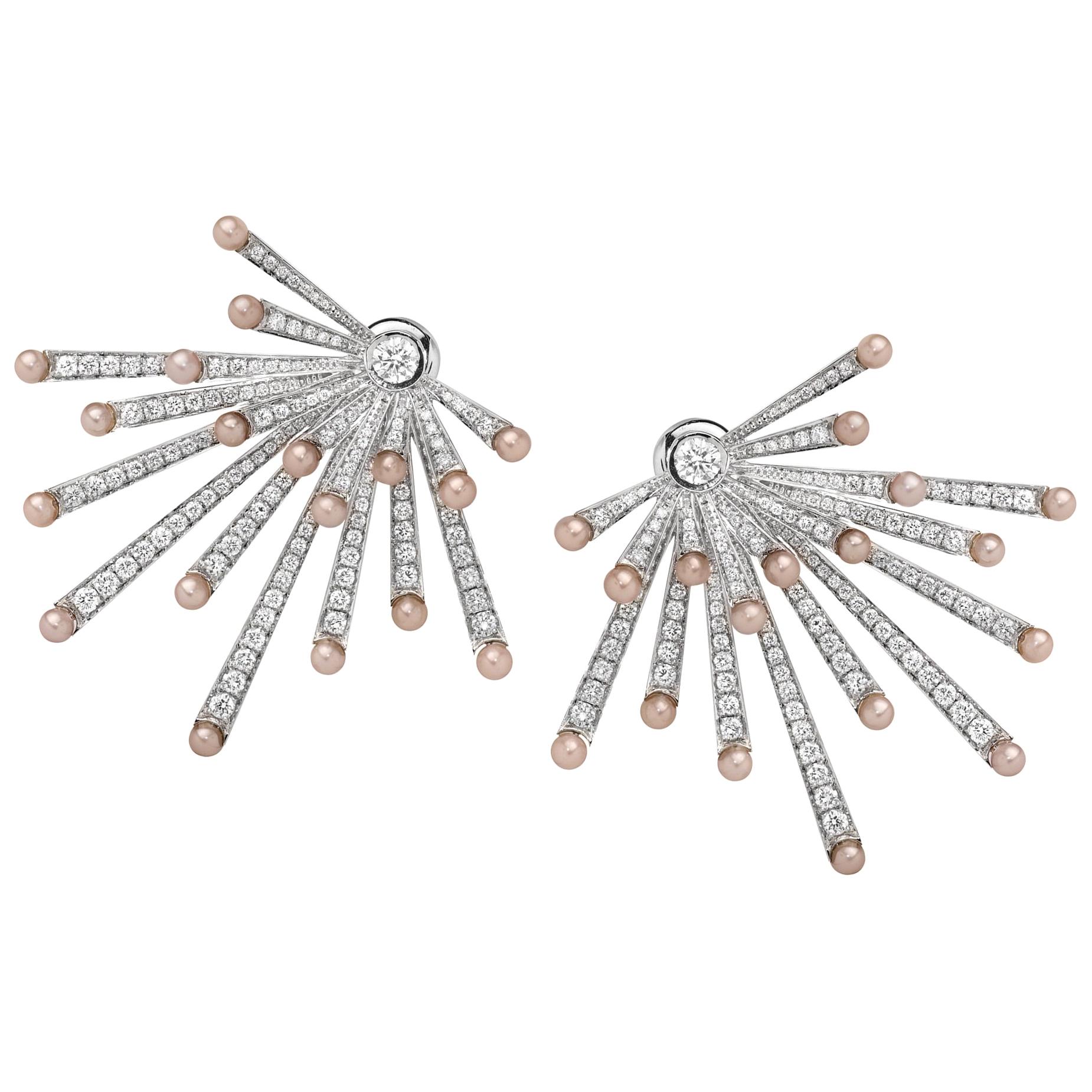 Diamant- und Perlen- Starburst-Ohrring von Umrao Jewels im Angebot