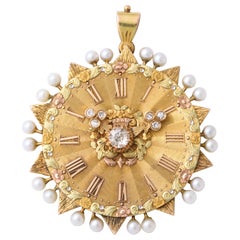 Vintage  Diamond and Pearl Two-Color Gold Charm/ Pendant